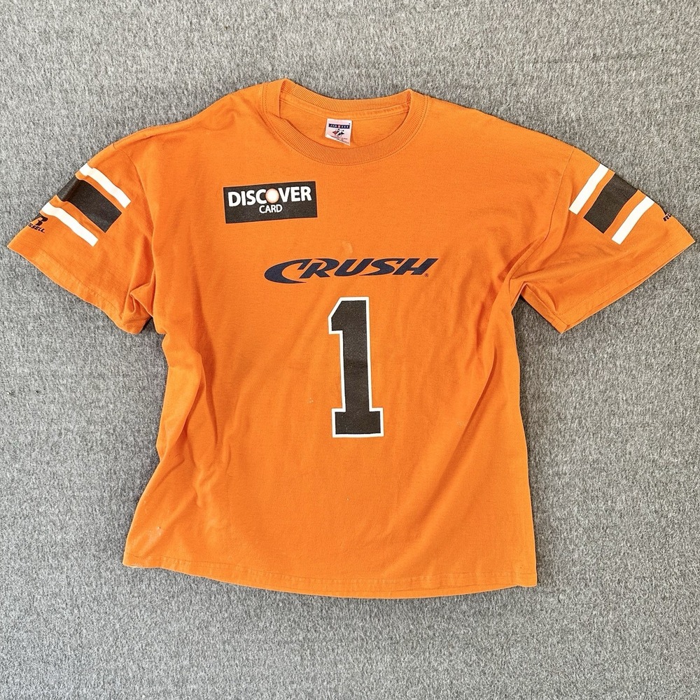 Orange Crush 1 Russel T Shirt Discover Card Jersey Blue/White Strip Sleeve